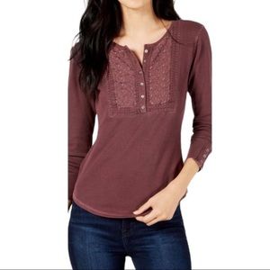 Lucky Brand Long Sleeve Thermal Embroidered Henley Port Royale Sz 2X